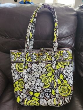 Vera Bradley Quilted Floral Tote in Yellow, White & Brown